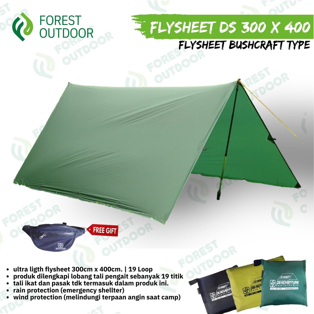 Paket hemat Flysheet 3x4 Ds Adventure +  Waits bag ds adventure - paket flysheet tas slempang - flys