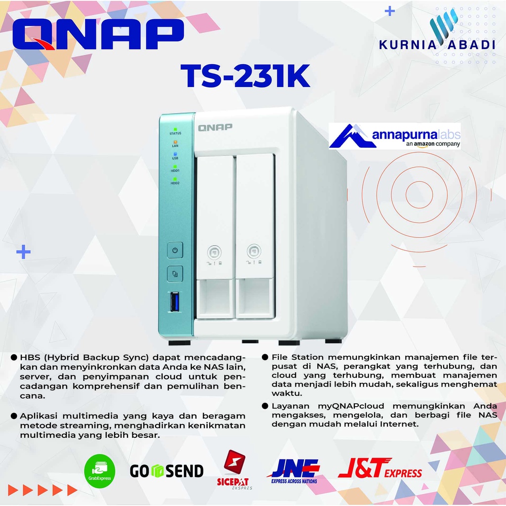 QNAP TS-231K 1GB RAM 2Bay NAS EXC DISK Annapurna Quad Core NAS
