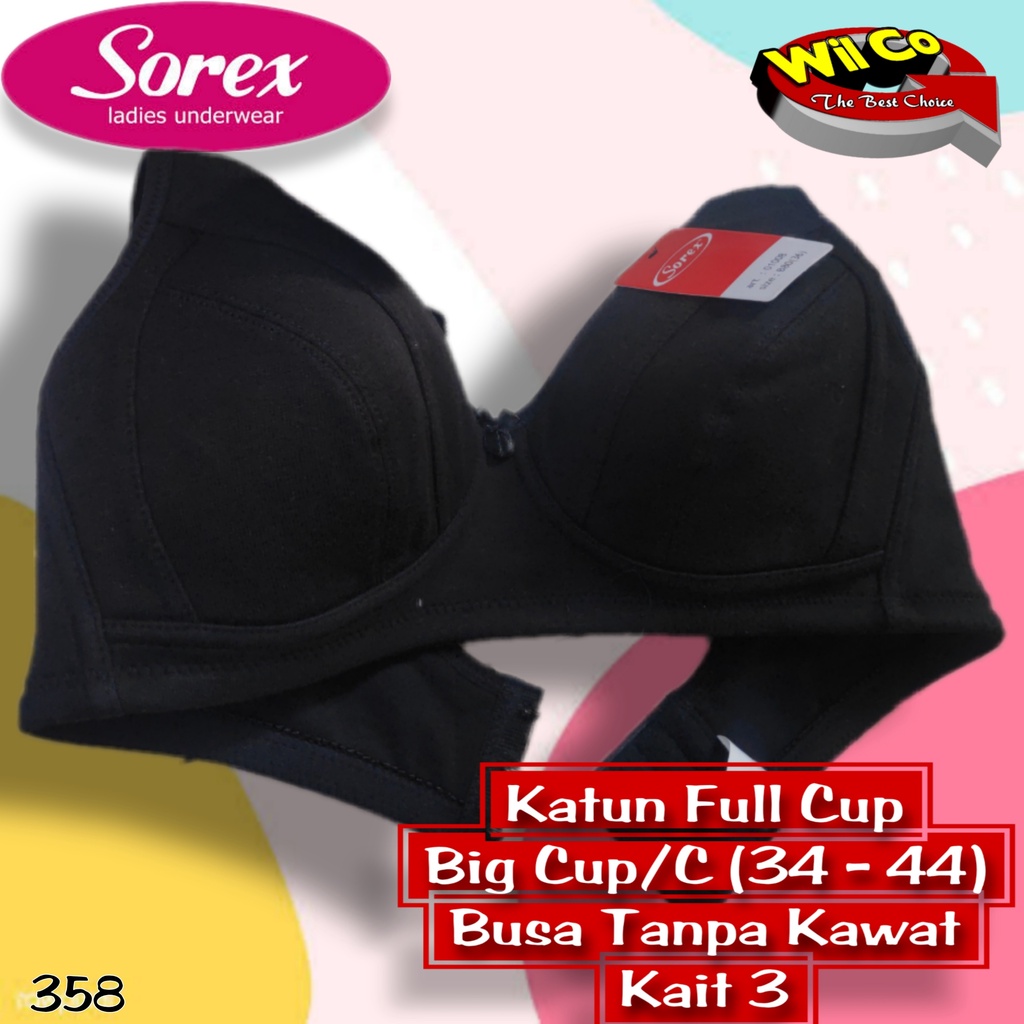 K358 - BRA/BH WANITA SOREX BRA BUSA TIPIS TANPA KAWAT  CUP-D BESAR 36 - 44 TIGA PENGAIT