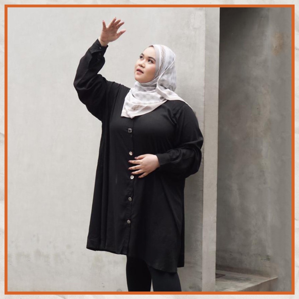 Ezpata Velza Tunik Kemeja Crinkle Polos Lengan Panjang Kancing Premium Jumbo Bigsize LD110-140cm Style Mewah Hitam Putih Terbaru