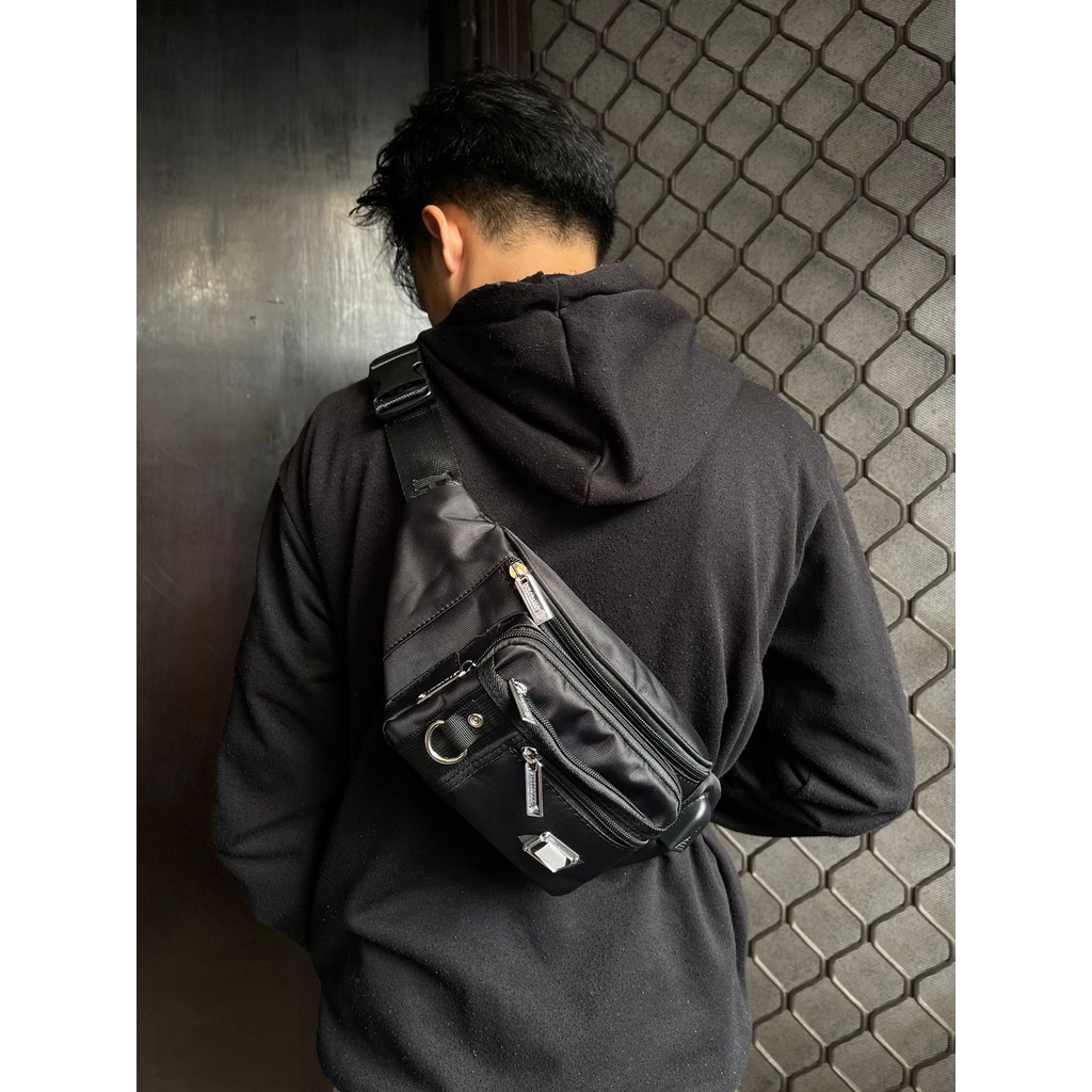 Slingbag Selempang Pria Tas Pinggang Bahan Kain Premium Bisa Di Cuci