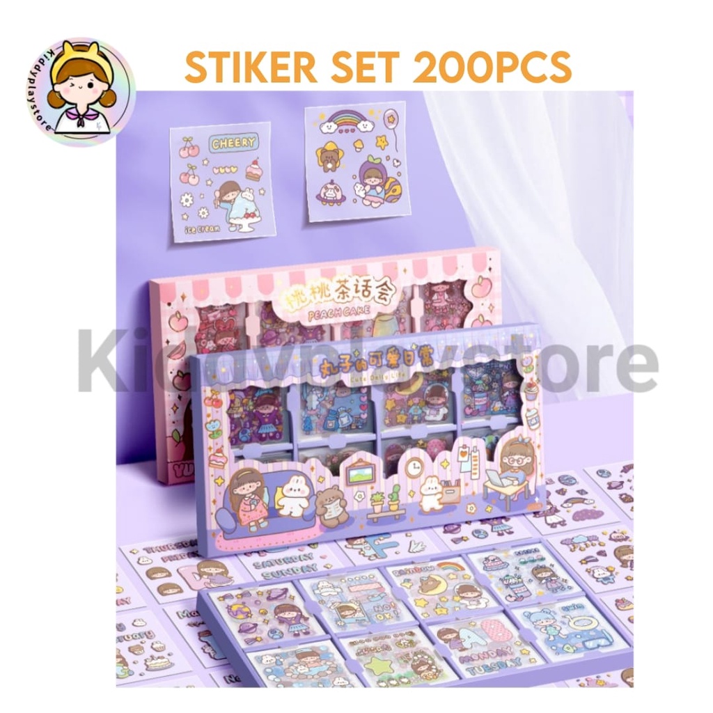

Stiker korea DIY Journal stiker kartun set gambar 200 PCS / Stiker set girl heart gift box