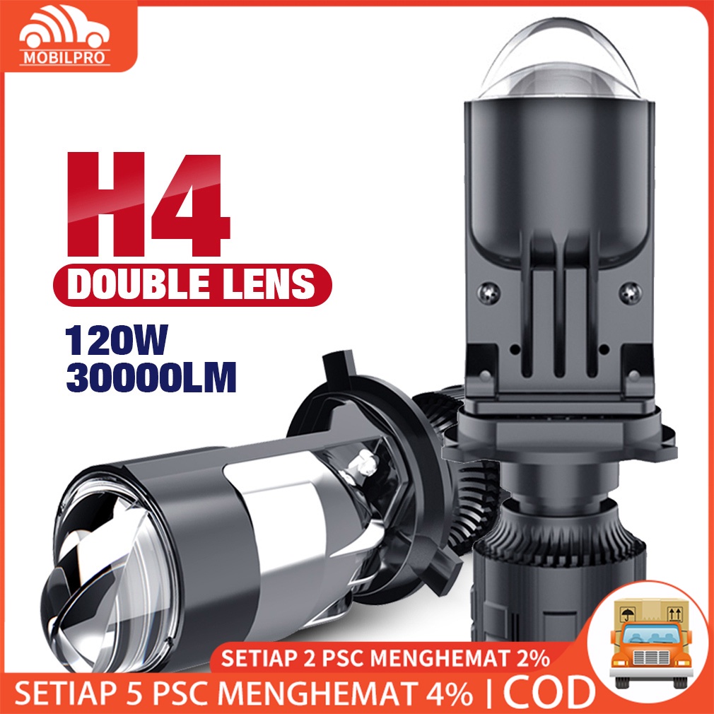 2pcs 120W H4 LED Mini Projector Double Lens Headlight 40000LM Canbus Bulb Hi/Lo Beam Spotlight RHD LHD 6000K 12V 24V