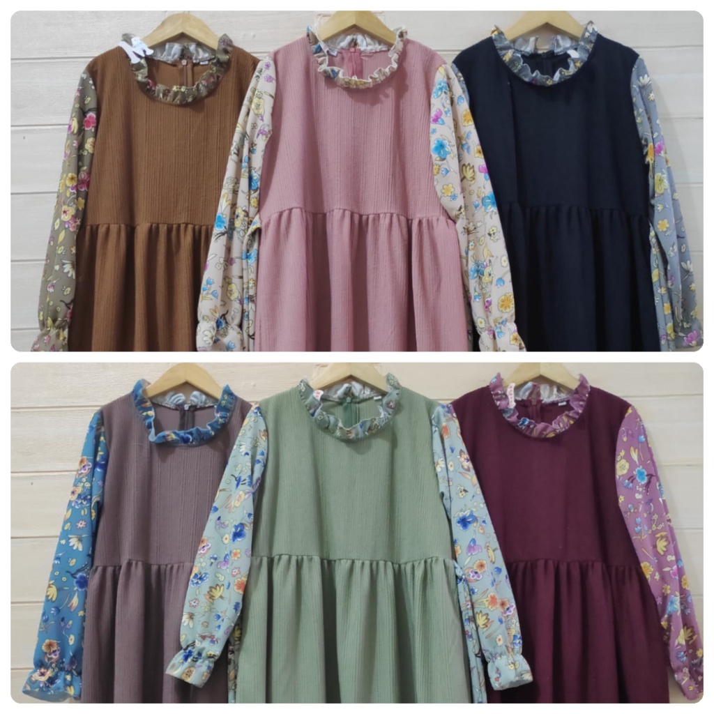 MOMOGI- GAMIS ANAK PEREMPUAN FLORAL ADELLE / GAMIS MAXI KNIT BUNGA / Usia 5-13thn