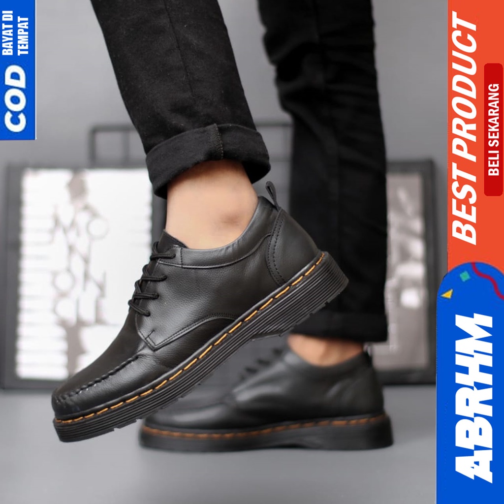 Sepatu Pantofel Formal Docmart Pria Casual Kulit Asli Hitam Aabrhm Kurasaki