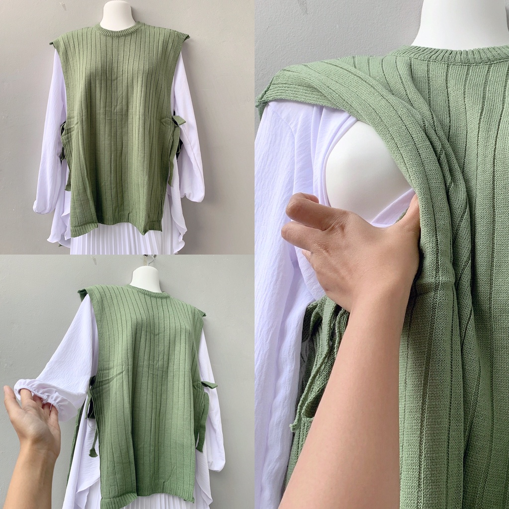 MARY - Nursingwear Vest Rajut Blouse Tunik Knit Menyusui Atasan Baju Bukaan Kanan Kiri Belahan Busui Bumil Busuifriendly Motif Shabby Bunga