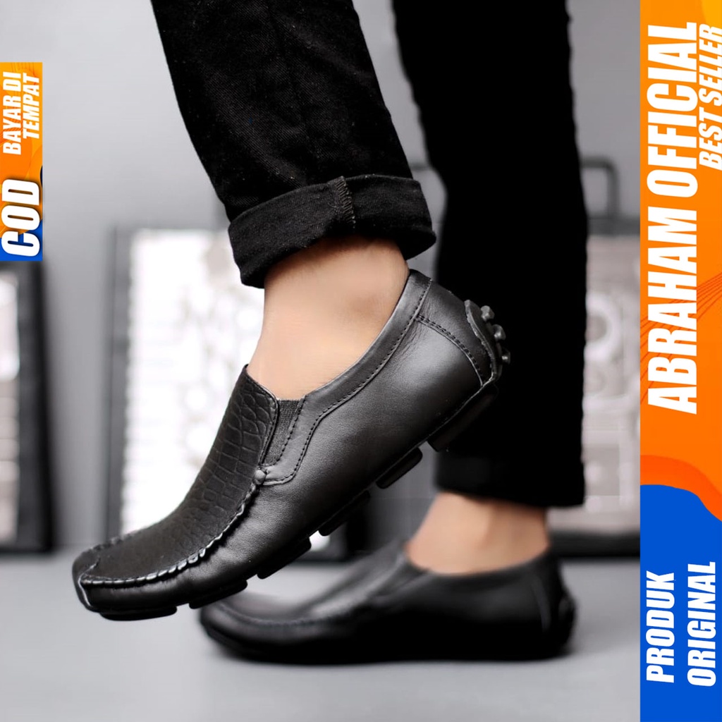 Sepatu Formal Pria Casual Kulit Asli Kerja Kantor Hitam Abarham Asbol