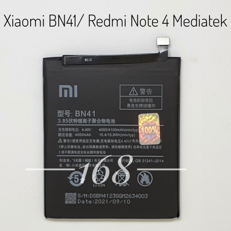 Baterai Batre Batere Xiaomi BN41 BN 41 Redmi Note 4 Mediatek Original Battery Batrai