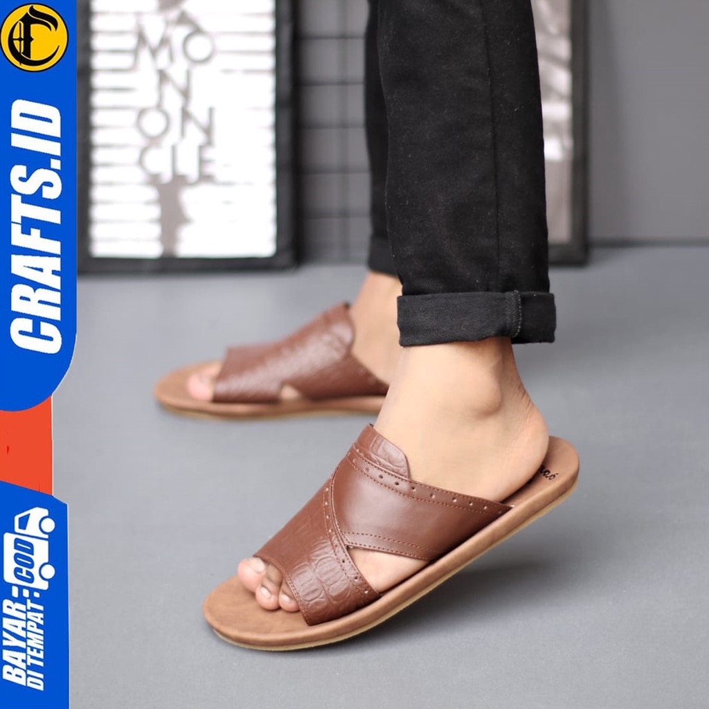 Sandal Kulit Pria Sendal Slop Dewasa Crafts Yfrit