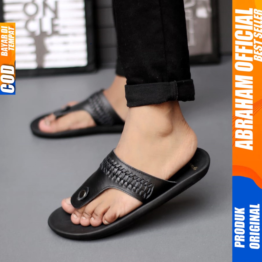 Sandal Jepit Pria Kulit Asli Original Sendal Japit Pria Dewasa Abraham