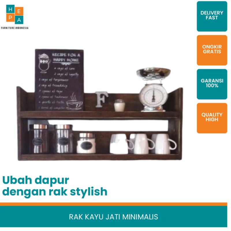 Rak gelas Rak Dapur Rak Bumbu Rak Susun Kayu Tempat Penyimpanan Barang Peralatan Dapur Lengkap Terla