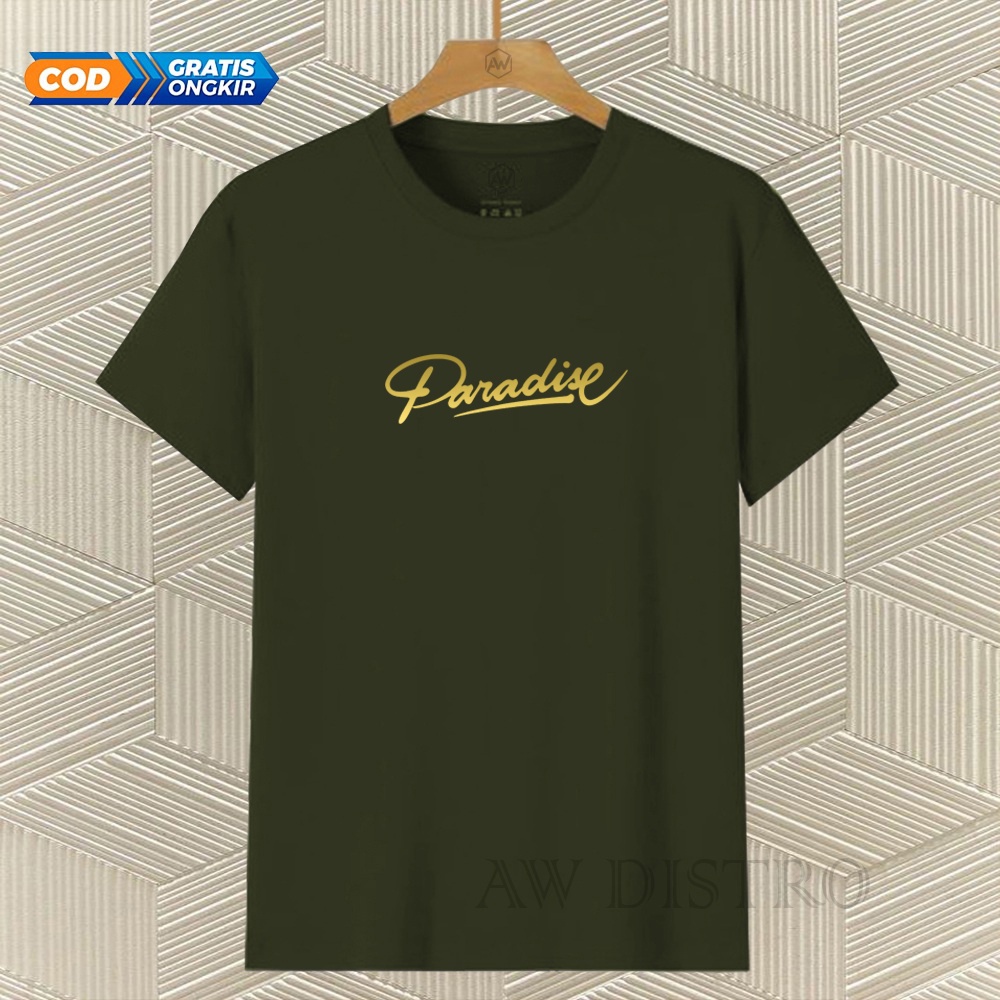 COD Baju Kaos Distro PARADISE Texs Gold Premium Quality Lengan Pendek