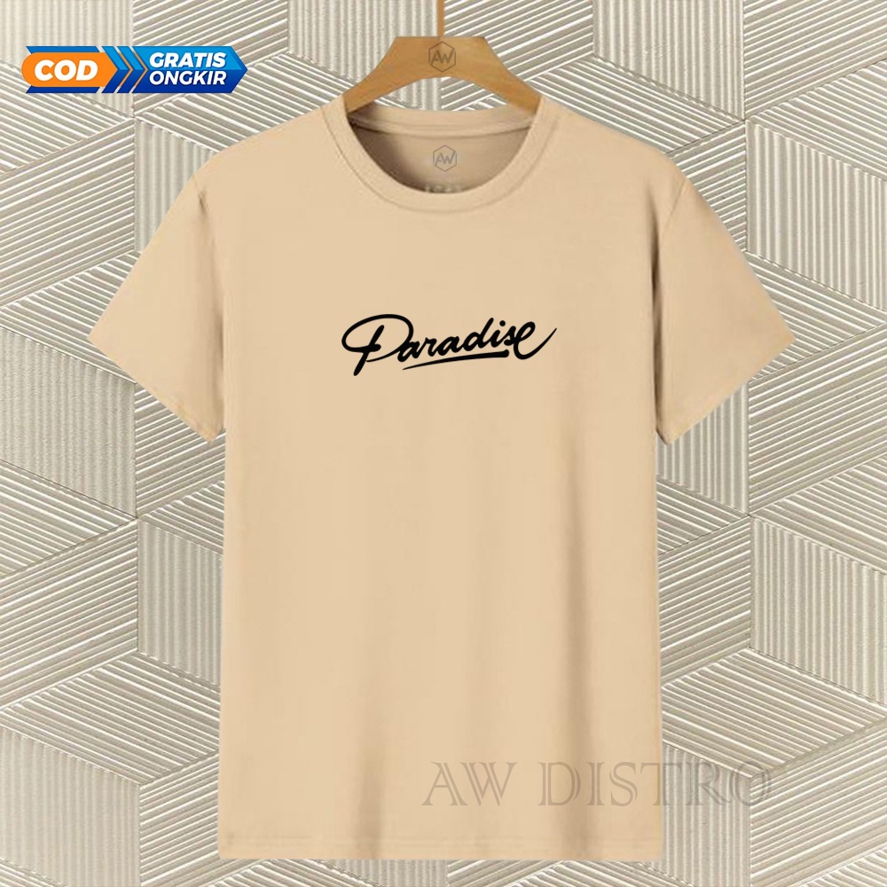 COD Baju Kaos Distro PARADISE Texs Hitam Premium Quality Lengan Pendek