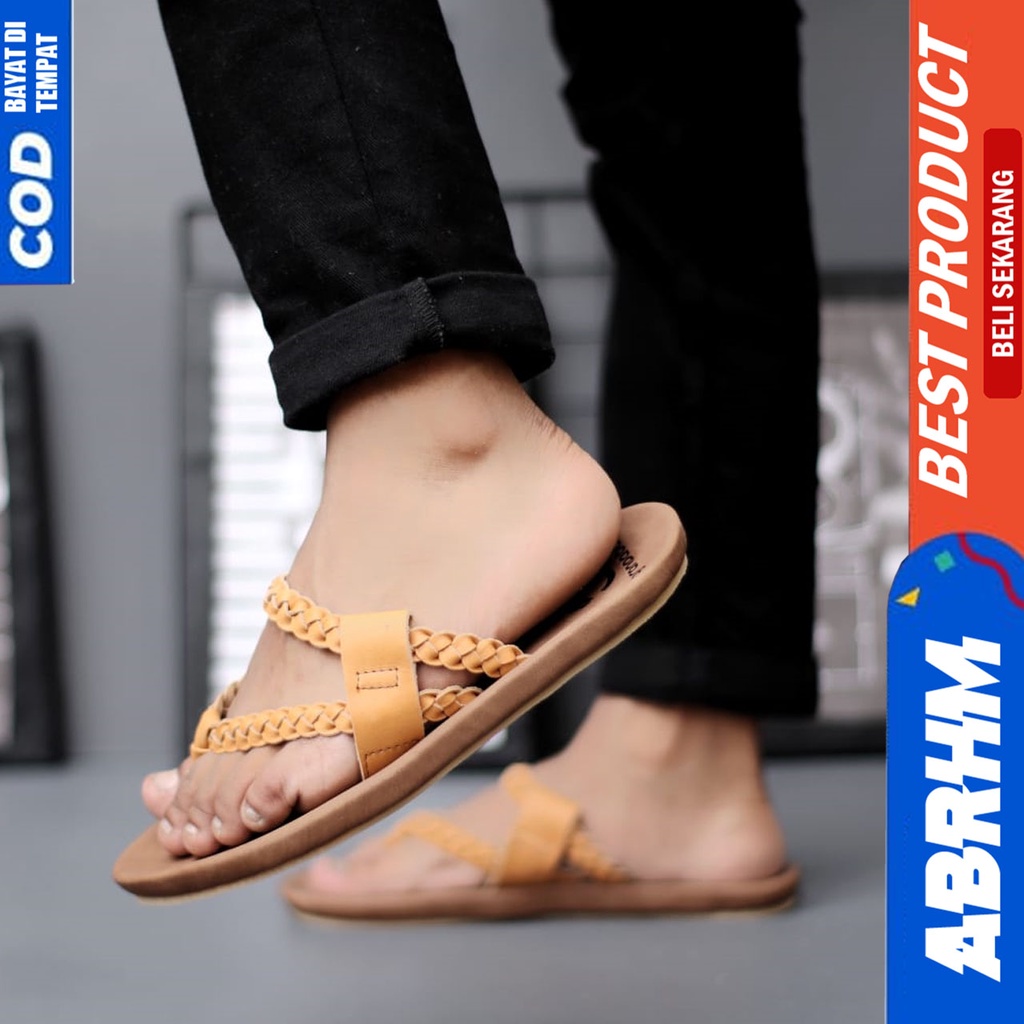 Sandal Jepit Pria Kulit Asli Dewasa Original Sendal Japit Pria Abrhm