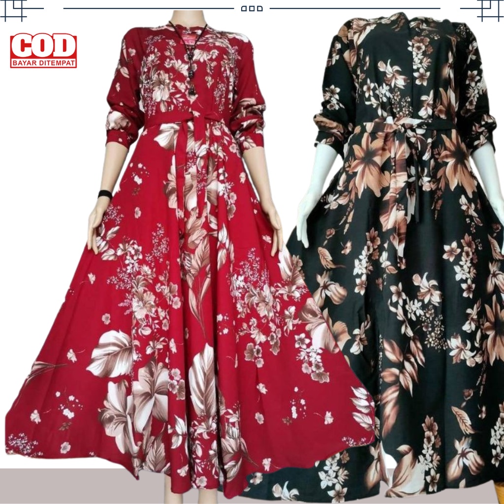 Gamis Katun Maxy Lengan Panjang BUSUI Motif Bunga Sakura Bangkok - NNC