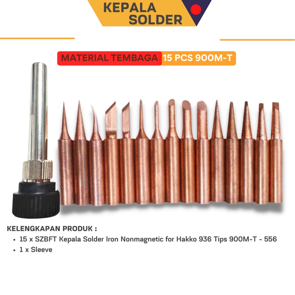 SZBFT Kepala Solder Iron Nonmagnetic 15 PCS for Hakko 936 Tips 900M-T - 556 dengan Kisaran Suhu 200 - 480 C dan Panjang Kepala Solder Sekitar 40 mm