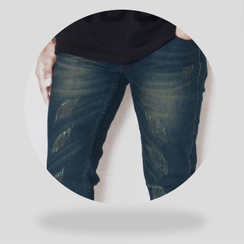 SOBEK LASER PRIA JEANS ROBEK LUTUT ORIGINAL UNDERLINE WARNA BIOTHING BAHAN DENIM MELAR SLIMFIT