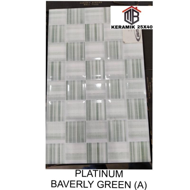 Keramik Dinding Kamar Mandi Platinum Beverly Green Embossed 25x40 kw1