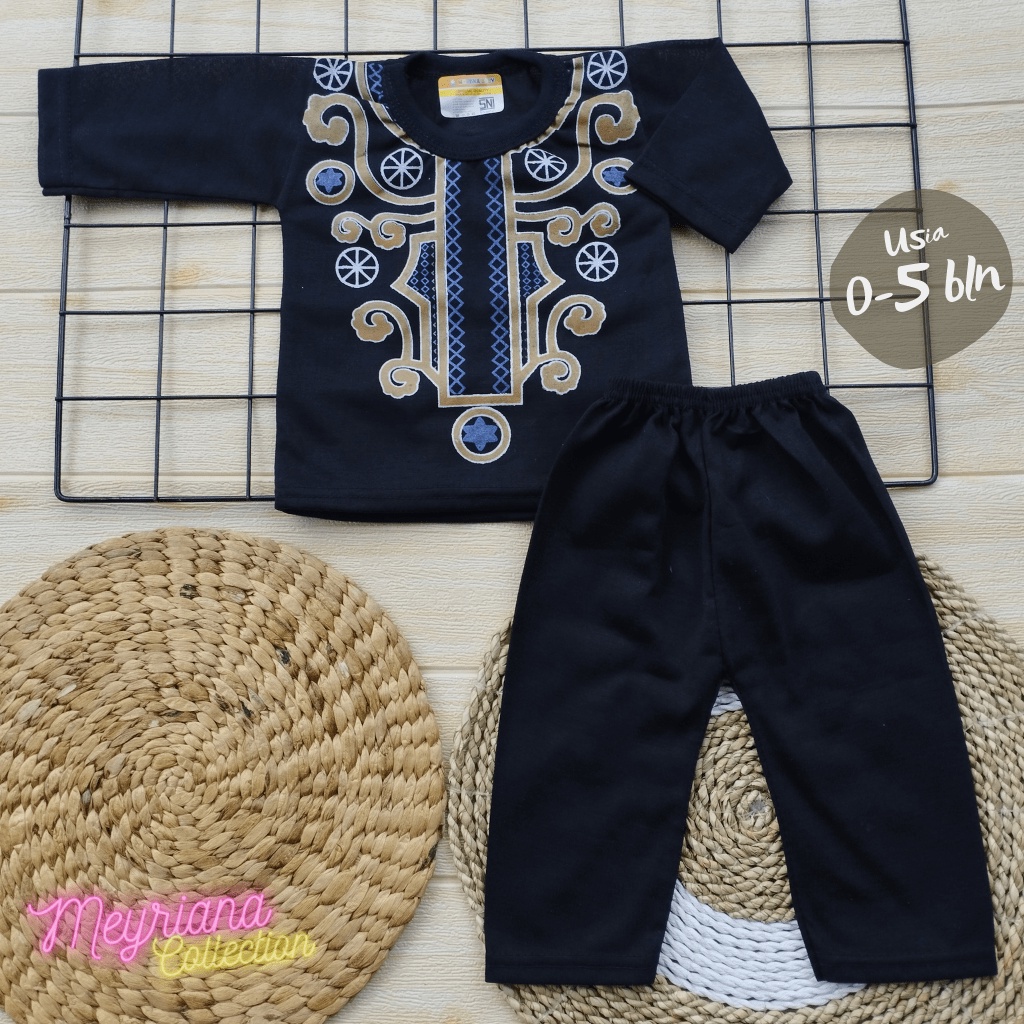 Setelan Koko Bayi Baju Muslim Bayi Seri Warna Hitam Usia 0-5 Bulan Meyriana Collection