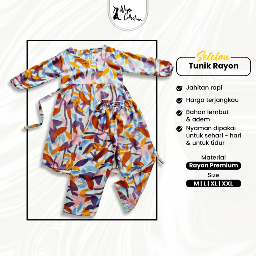 Setelan Tunik Anak Perempuan Lengan Panjang Pakaian One Set Stelan Setcel Motif Bahan Katun Rayon