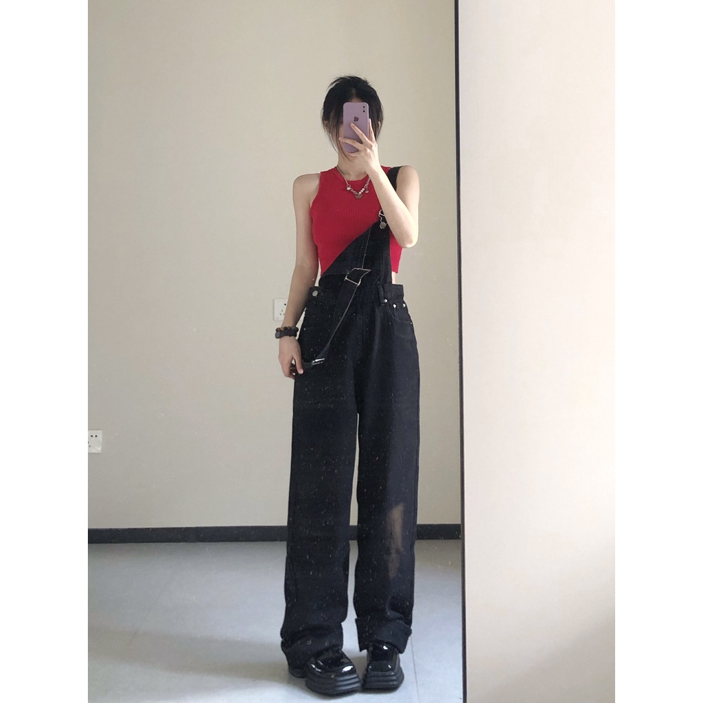 jumpsuit jeans wanita korean style oversize vintage polos premium kekinian casual celana kodok jeans wanita