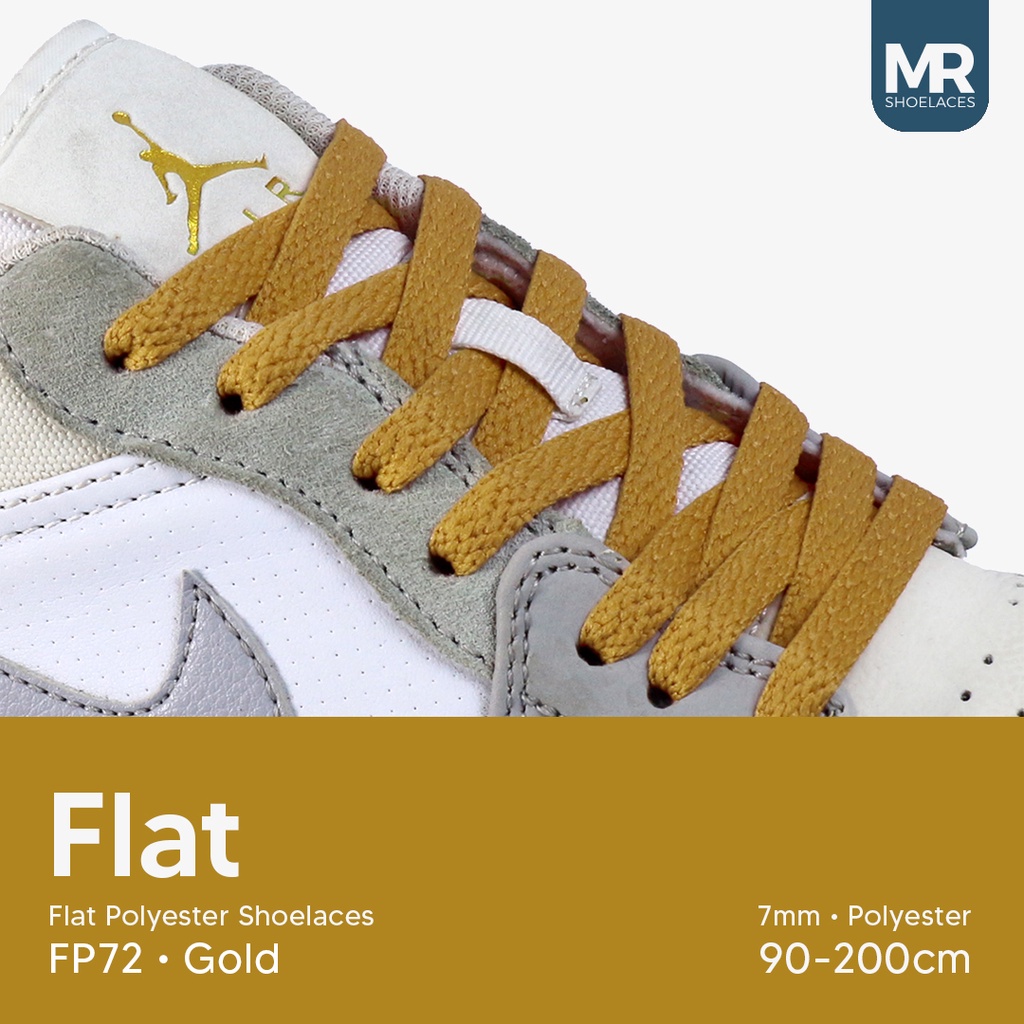MR Shoelaces FP72 Gold (Emas) Tali Sepatu Polyester Pipih Flat 7mm 80cm 90cm 100cm 120cm 130cm 150cm 180cm 200cm untuk Sneakers - Premium Shoelace