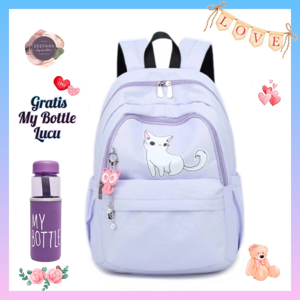 Tas Ransel Motif Cat J4pan Lucu Untuk Anak Perempuan Sd Smp Sma Gratis Botol Minum Lucu