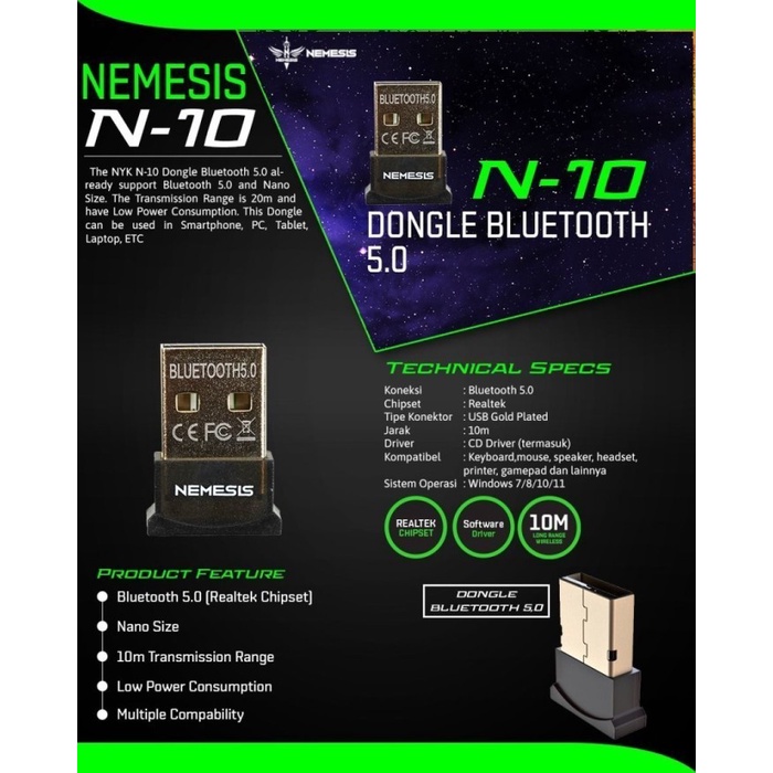 Bluetooth USB NYK Nemesis N10 / N-10 Bluetooth Dongle 5.0