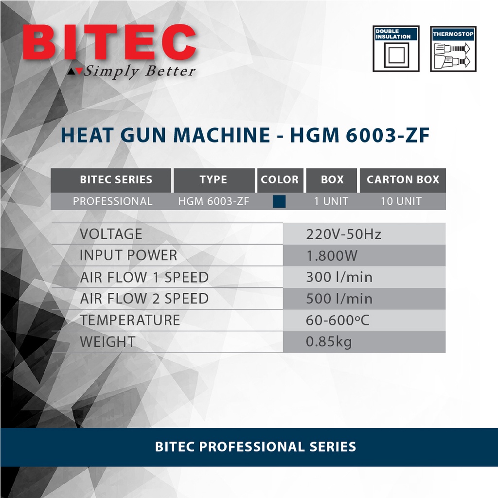 BITEC - MESIN LEM TEMBAK / HEAT GUN MACHINE - HGM 6003-ZF - GARANSI RESMI 1 THN