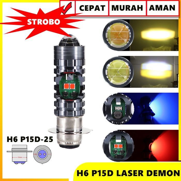 LAMPU LED UTAMA MOTOR LASER H6 P15D DEMON EYES KEDIP FLASH HI/LO ACDC 8-80V