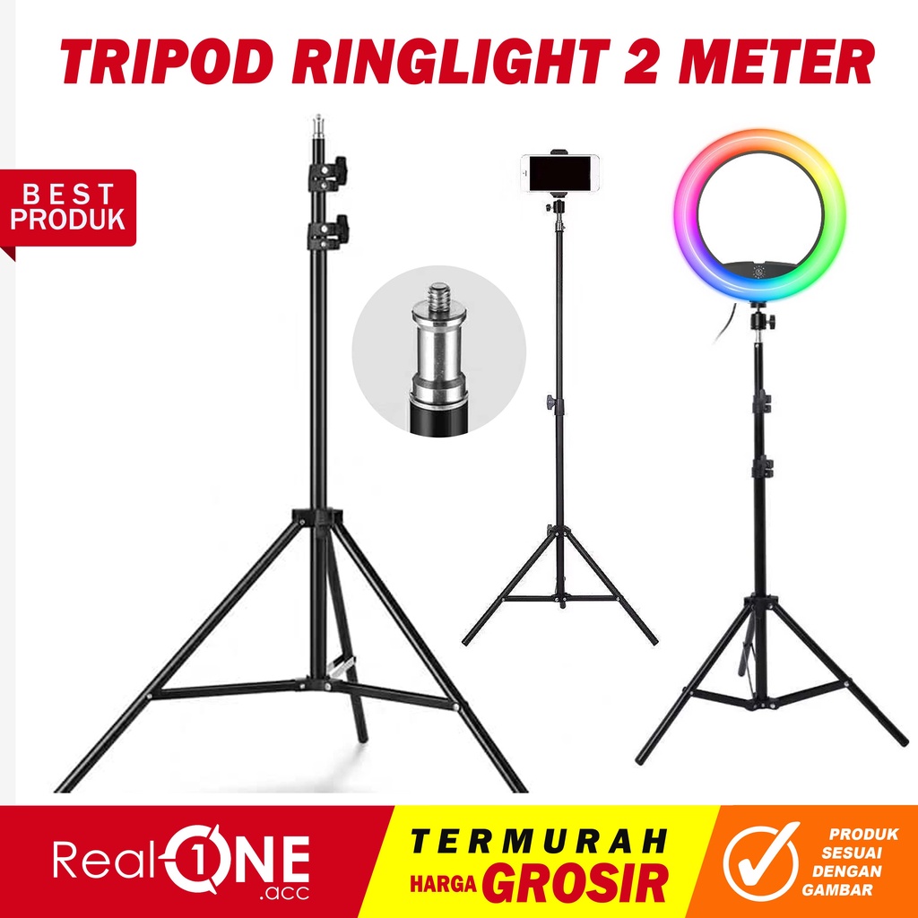 Tripod ring light 2 meter lampu ringlight 10 inch stand hp 210 cm stand handphone smartphone - realoneacc