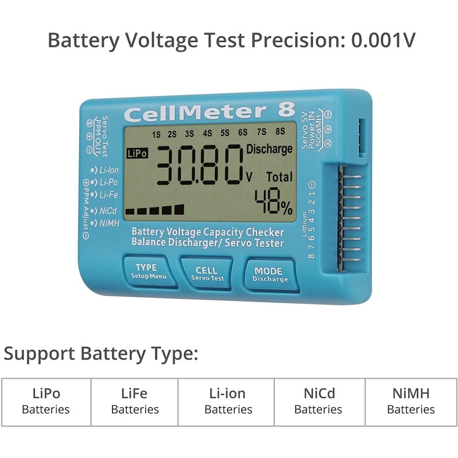 CellMeter 8 Battery Voltage Capacity Checker Servo Tester Balance Discharger