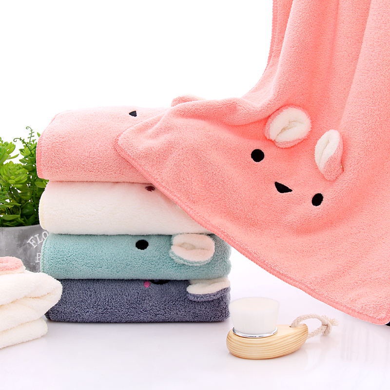 DSM Handuk Mandi Telinga Bear Baby Microfiber  Karakter Kartun Lembut Wearable Towel Murah