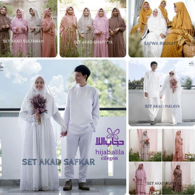 Diskon Spesial6n1Mb SET AKAD ALILA GAUN PENGANTIN SYARI BRUKAT Dress nikah putih pink ungu yellow
