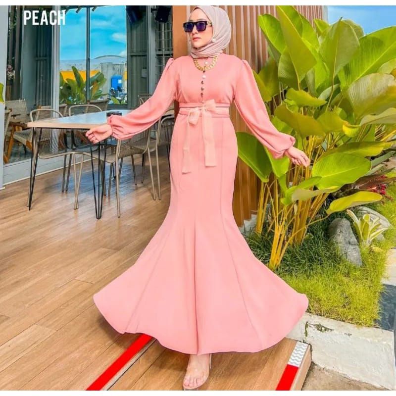 Dress Zaskia Scuba Terbaru Gamis Lebaran Mermaid Dres Duyung Kombinasi Organza