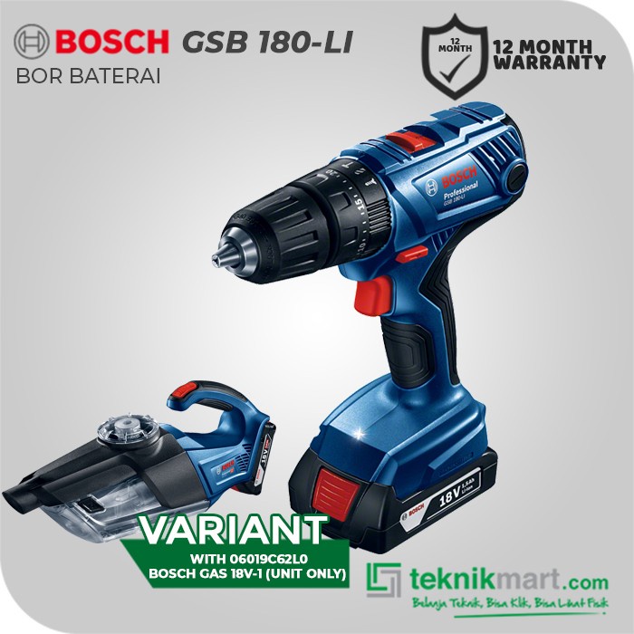 TERBARU Bosch GSB 180-Li 18V Bor Baterai Dengan Bosch GAS 18V-1 Vacuum Cleaner