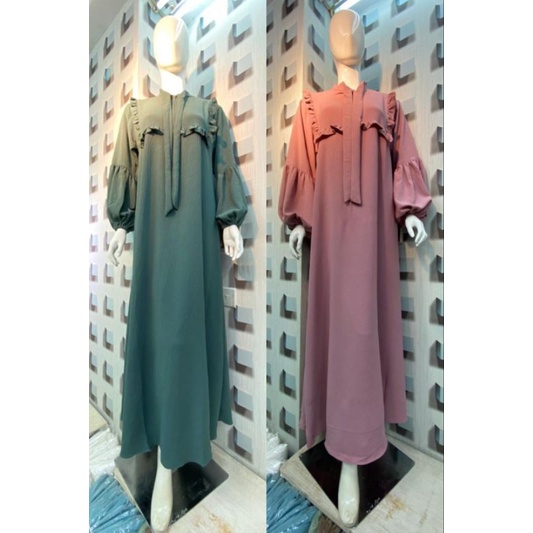 GAMIS AUDY DRESS BAHAN CRINKLE AIR FLOW/BUSUI/MODEL TANGAN BALON/PINGGANG TANPA KARET (R1N6) Gamis T
