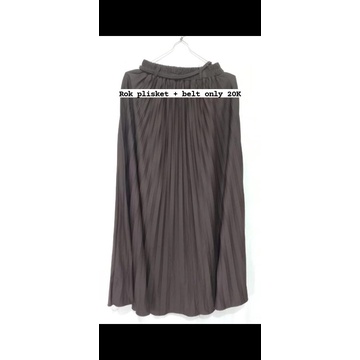 PL rok plisket warna coklat tua