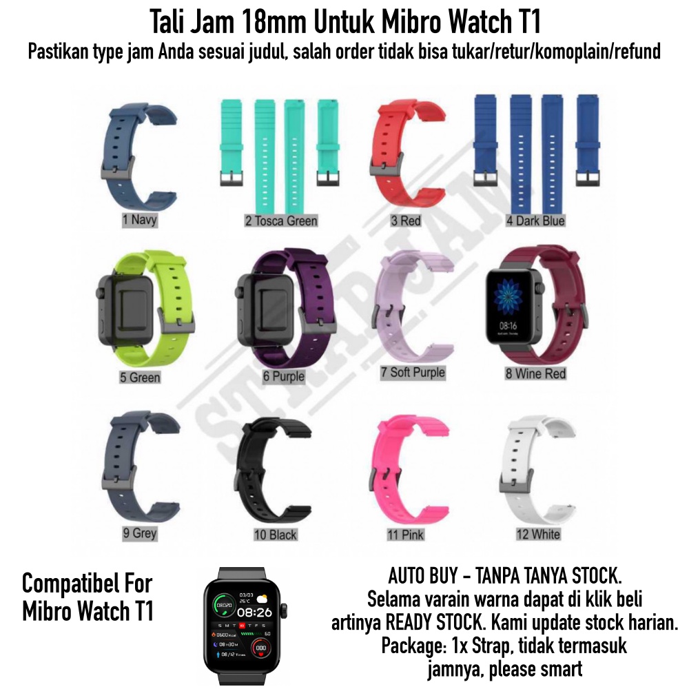 Tali Jam Tangan Mibro Watch T1 - Strap 18mm Rubber Silikon Warna Warni