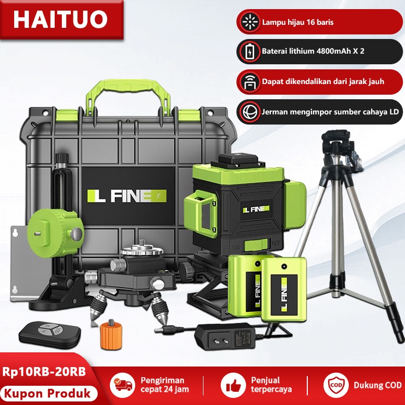 Laser Level 16 Lines Line Set 4D Tingkat Laser Tingkat Mesin Self Leveling Laser Sinar Hijau dengan Self Leveling Projector Green Lase Remote Tripod Panjang Hijau Alat pembuat garis laser hijau Remot Laser Siku Waterpass Digital