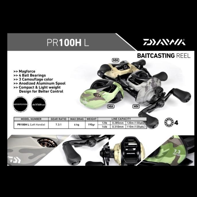 reel baitcasting daiwa PR 100 H L left hand overhead bc army