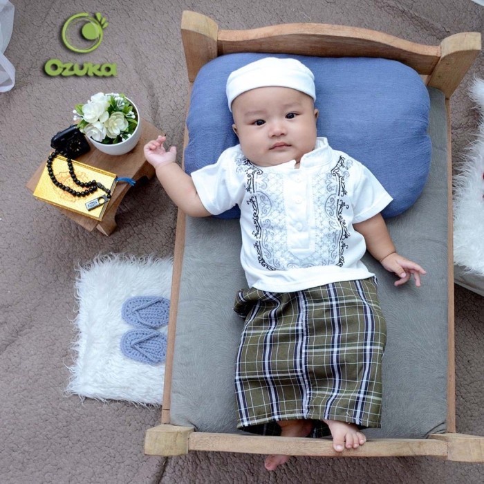 Baju Bayi Koko Newborn Baru Lahir / Baju Bayi Koko Muslim Sarung Peci (J9F5) Rajut Murah Original CO