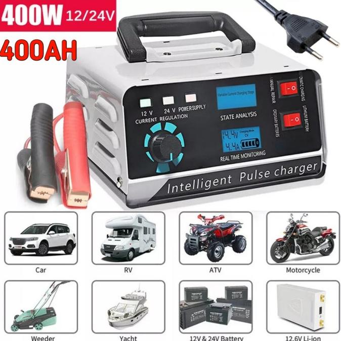 Charger Aki Mobil 400W 12V/24V 400Ah Cas Aki Battery Otomatis Aj-618A
