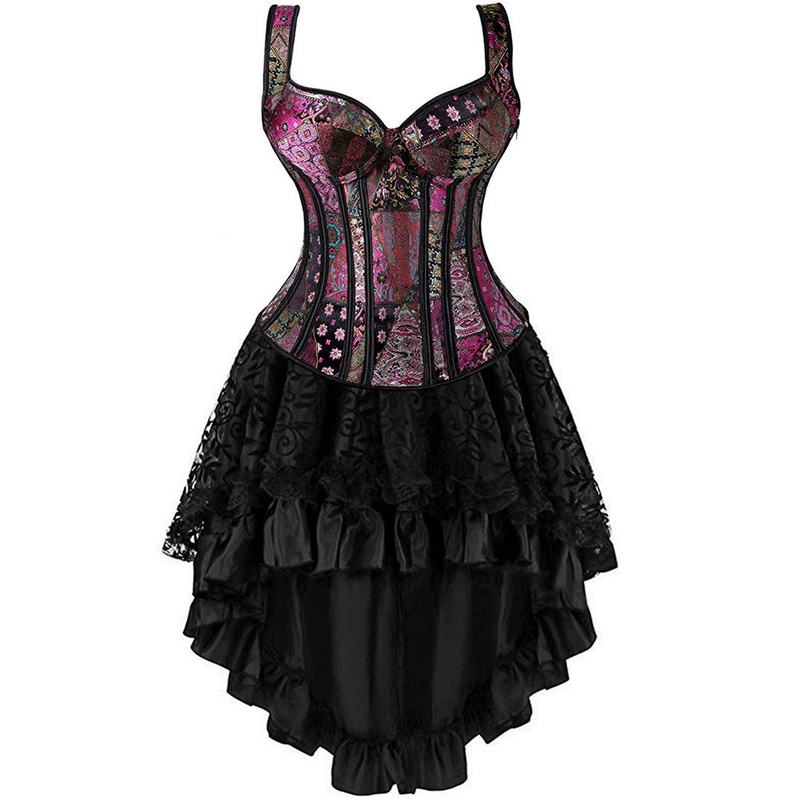 Corset Dress Sexy Overbust Bustier Skirt Set Corselet Lingerie Burlesque Gothic Vintage Plus Size