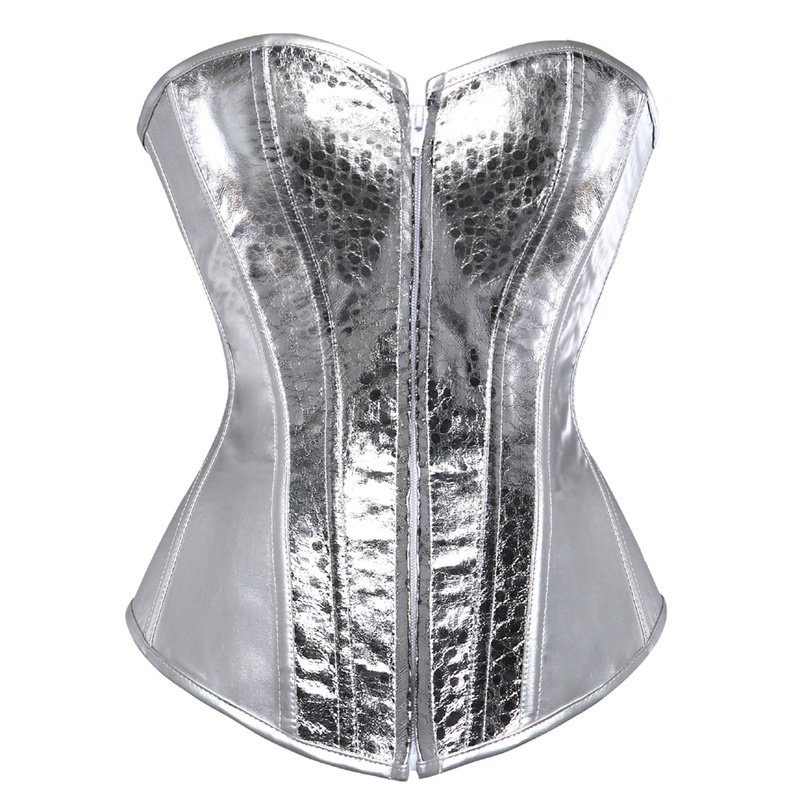 corset bustier top women vintage style gold silver overbust corset leather nightclub sexy