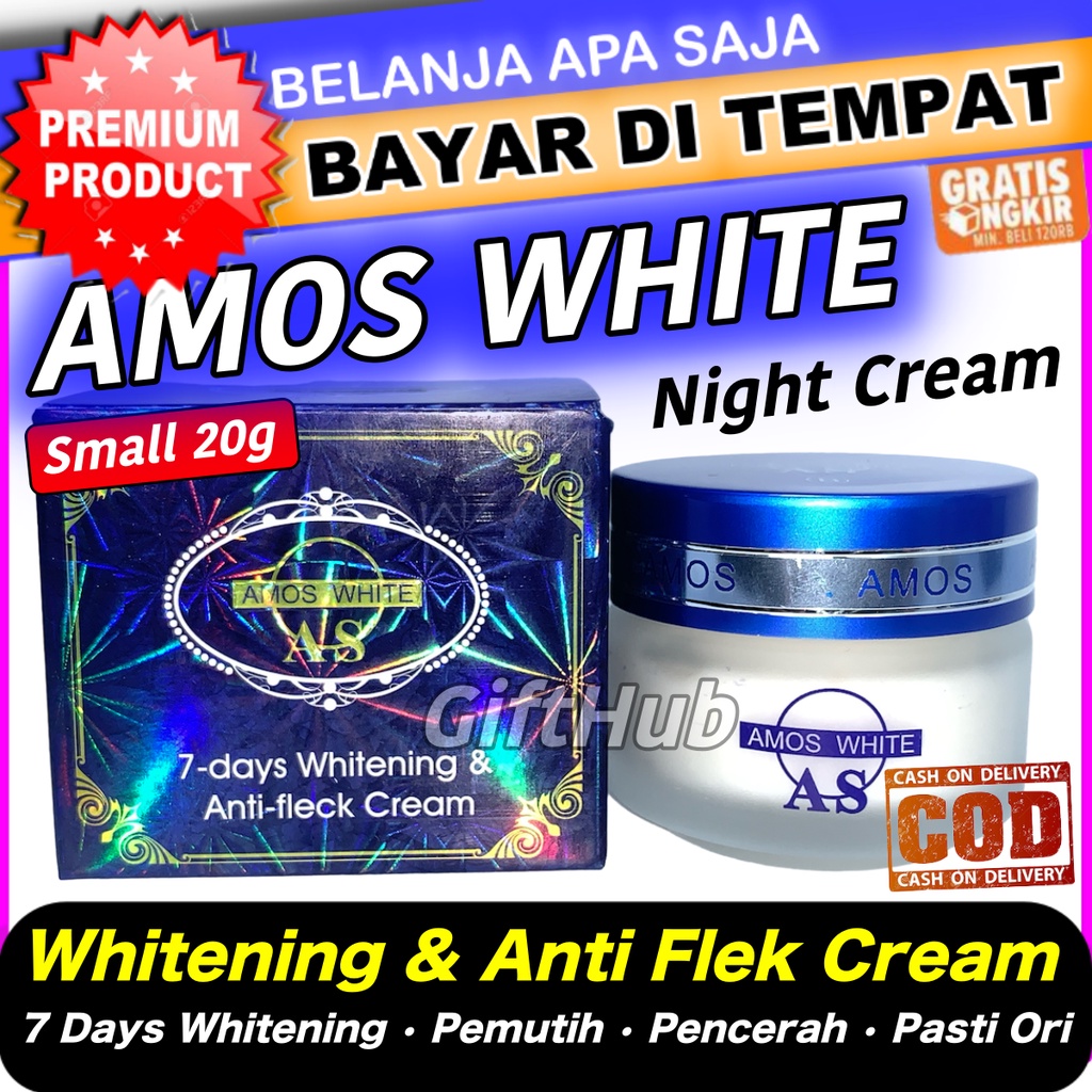 Amos White Night Cream 20g Krim Malam Original 7 Days Whitening dan Anti Fleck Pemutih- Melembabkan 