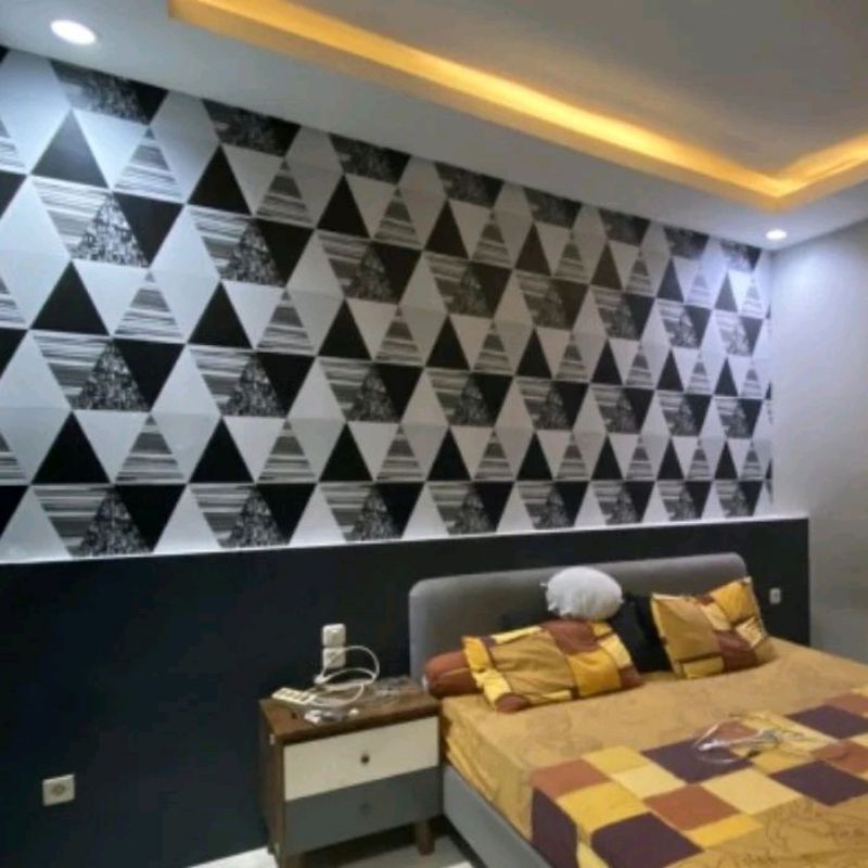 wallpaper sticker dinding murah motif segitiga hitam modern