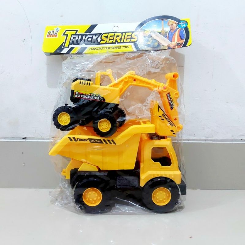 Mainan Set Dump Truck &amp; Excavator - Miniatur Mobil Mobilan Truk Beko Anak Laki Cowok