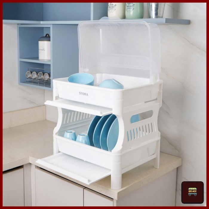 STORA Rak Piring Plastik 2 Susun Dengan Tutup - Putih