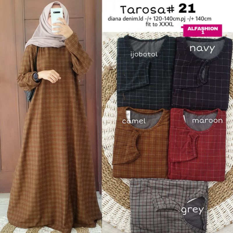 Terbaru ✨ Gamis Syari Wanita Gamis Jumbo Harian Kotak Kotak Tarosa Bahan Calvin Diana Denim Ld120 14